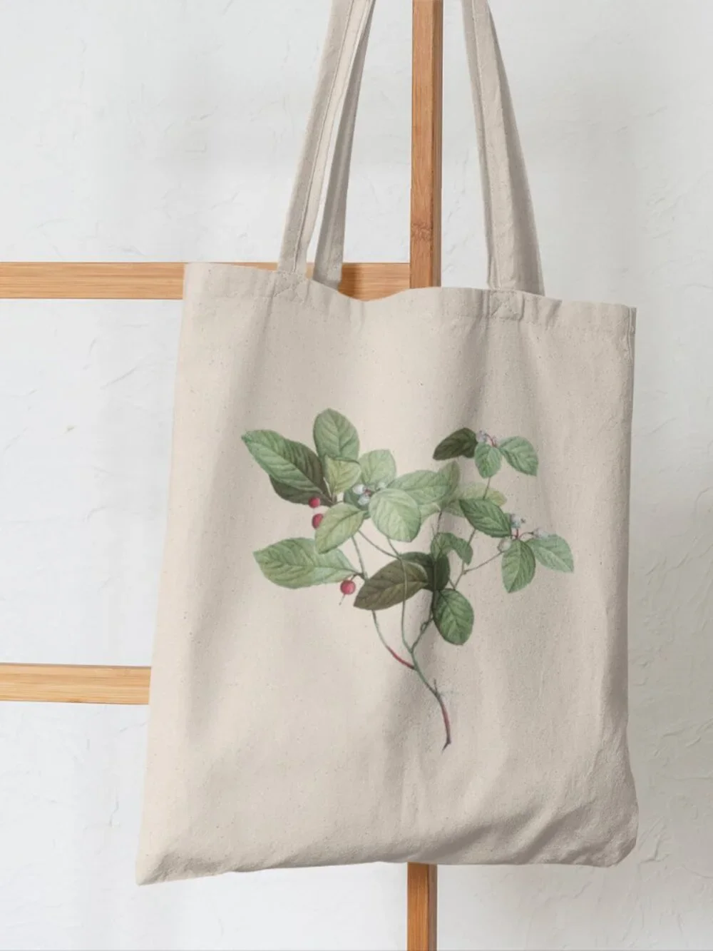 American Wintergreen Vintage Botanical Print Graphic Canvas Tote Bag